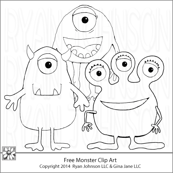 free black and white monster clipart - photo #31