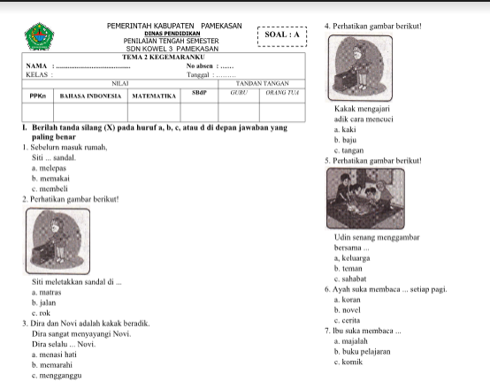 Soal Uas Pas Tema 2 Kelas 1 Sd Semester 1 Guru Berbagi
