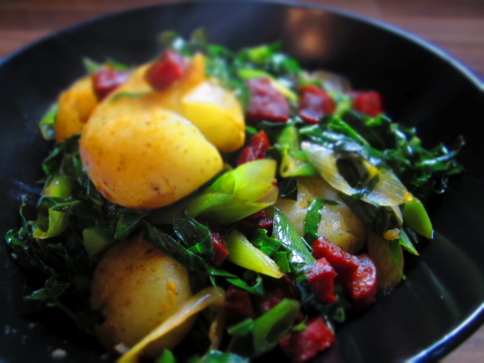 The Evening Spread Chorizo and Greens with Crushed Potatoes