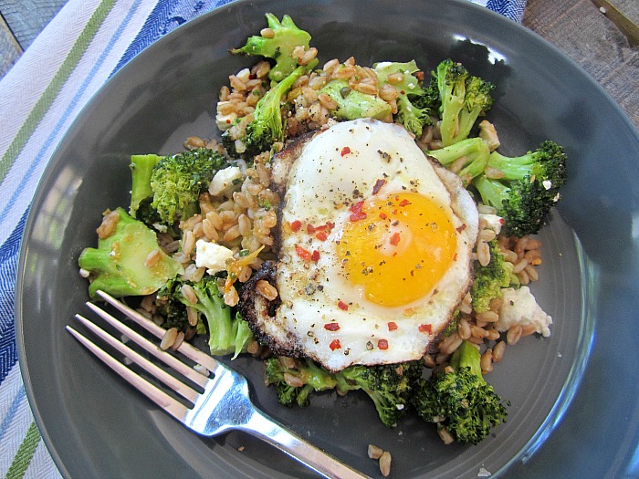 Roasted Broccoli and Farro Salad w/ Feta