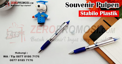 Pen Promosi, Souvenir Pen Stabilo Strip Warna, Jual Souvenir Promosi Pen Stabilo Cetak Logo, Pen Promosi, Souvenir - Pena dengan ujung stabilo