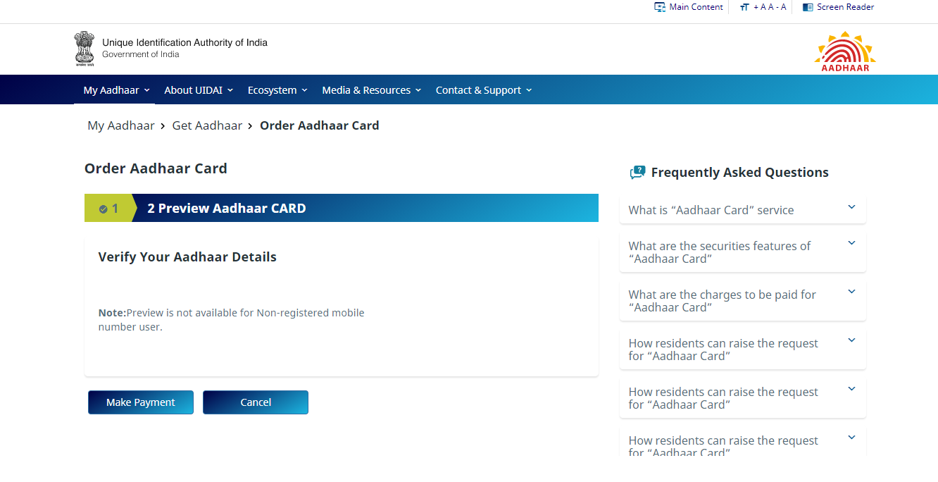 how to order pvc Aadhar card online