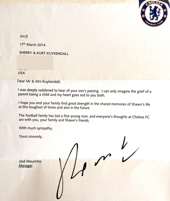 José Mourinho sends letter of support to late MLS player Shawn