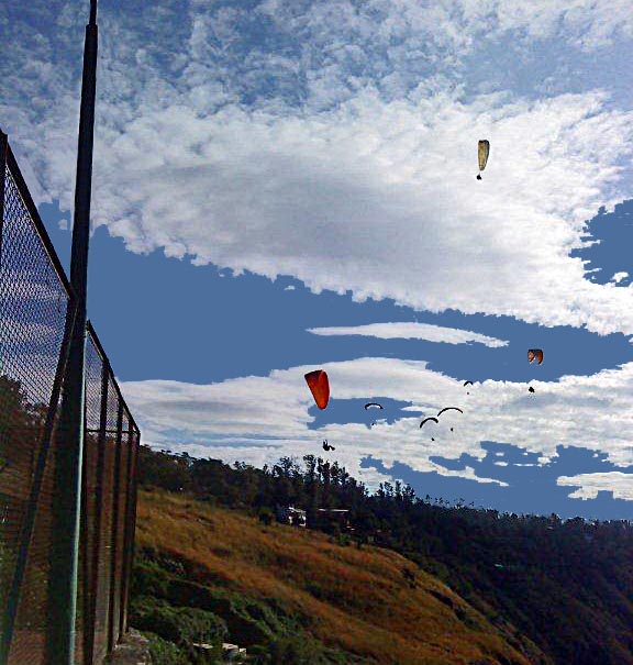 several people paragliding on sunny day