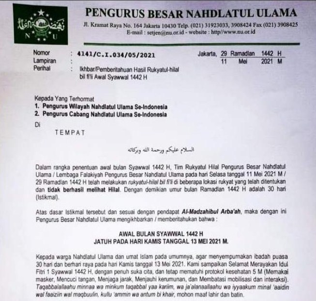 Lebaran Idul Fitri 2021 Jatuh Pada Kamis 13 Mei 2021