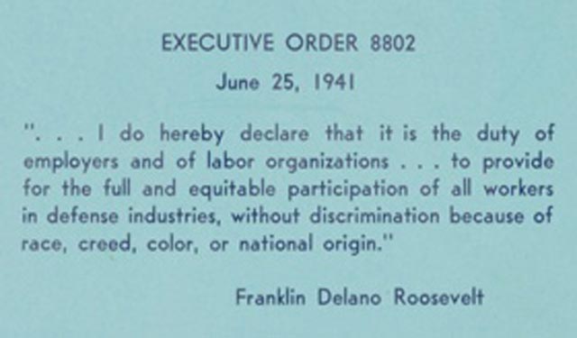 Executive order. Executive order 8802 Roosevelt. Executive order 8802 of Roosevelt the Fair Employment Practice Committee. Executive order 8802 the Fair Employment Practice Committee.