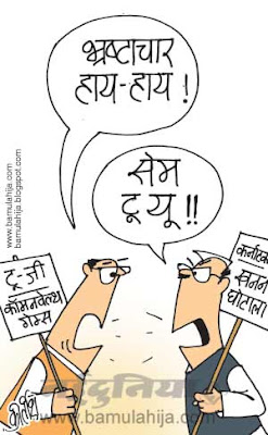 bjp cartoon, congress cartoon, yediyurappa cartoon, 2 g spectrum scam cartoon, cwg cartoon, corruption in india, corruption cartoon
