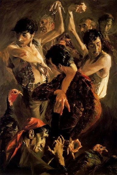 La Danza de los pavos Óleo Colección Particular.