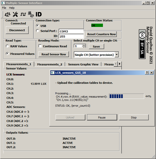 Uploading calibration tables to Multiple Sensor Interface device