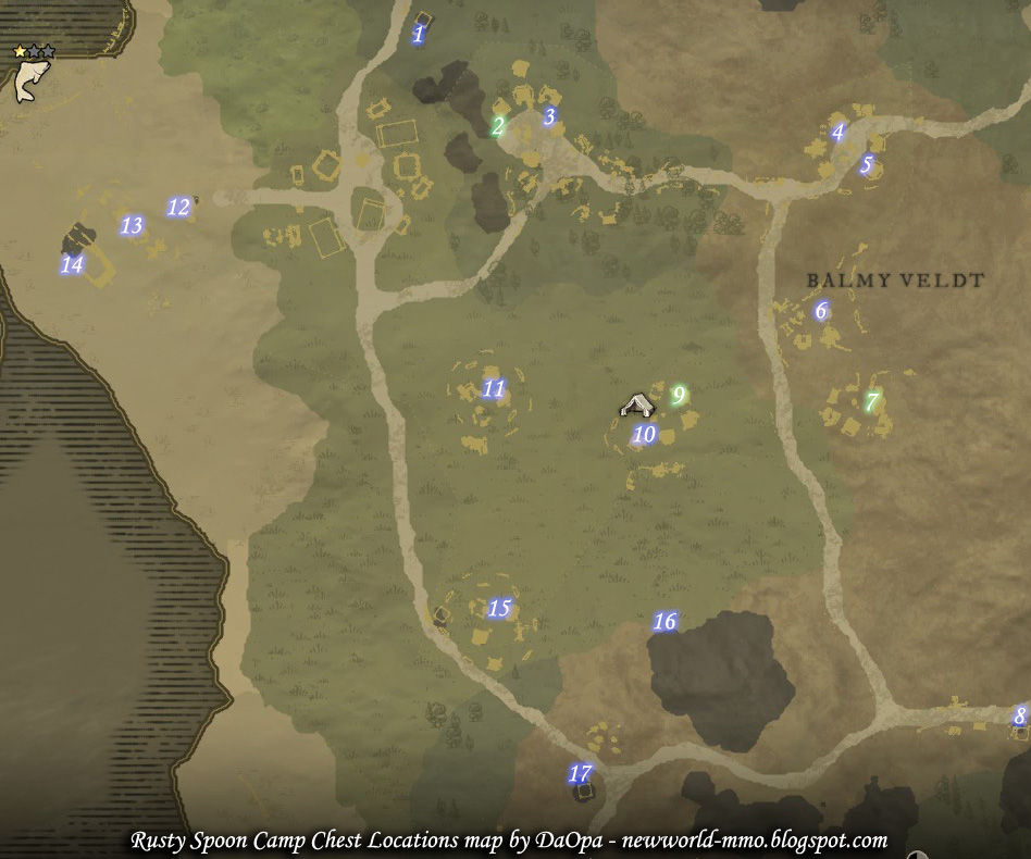 New World Rusty Spoon Camp chest locations