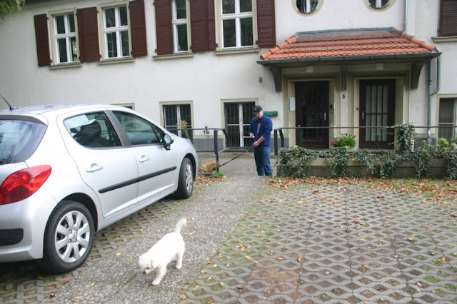 This is the leased Peugeot and we are  visiting Larry at his apartment in Dahlem, Berlin.