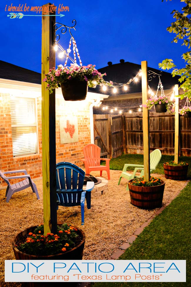 Diy Patio Area With Texas Lamp Posts I Should Be Mopping The Floor - Diy Outdoor Light Pole Planters