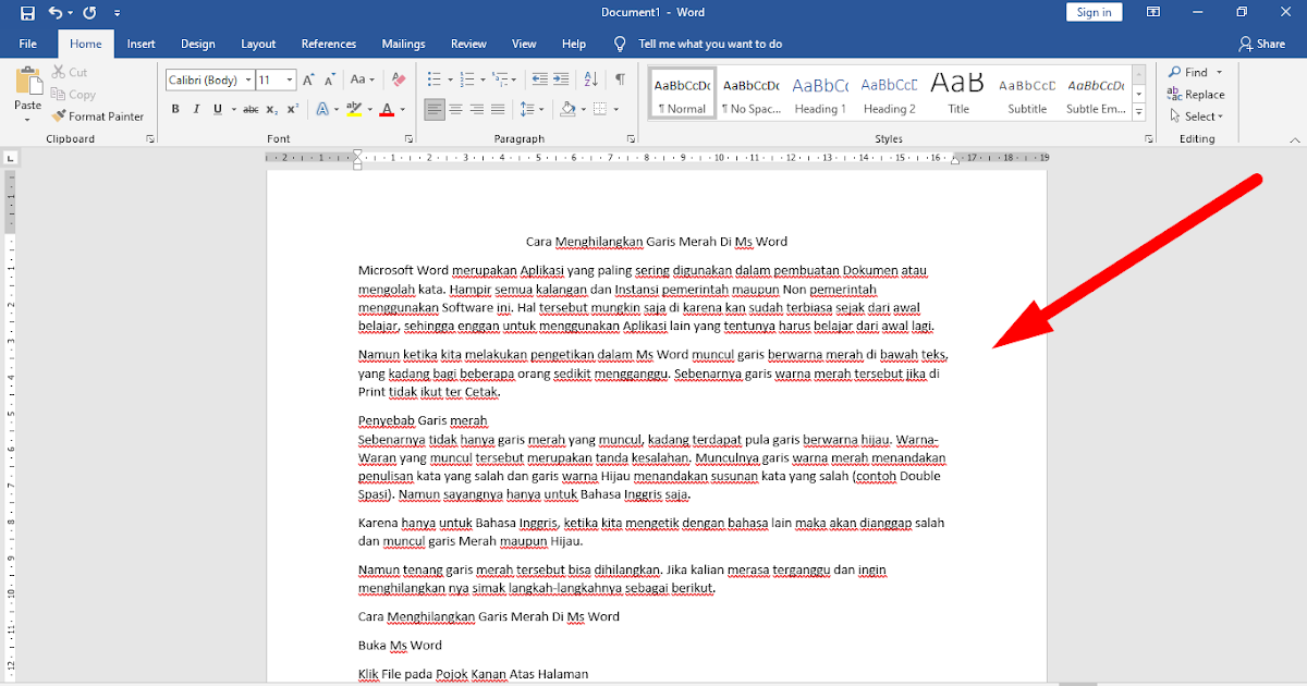 Cara Menghilangkan Garis Merah Di Ms Word