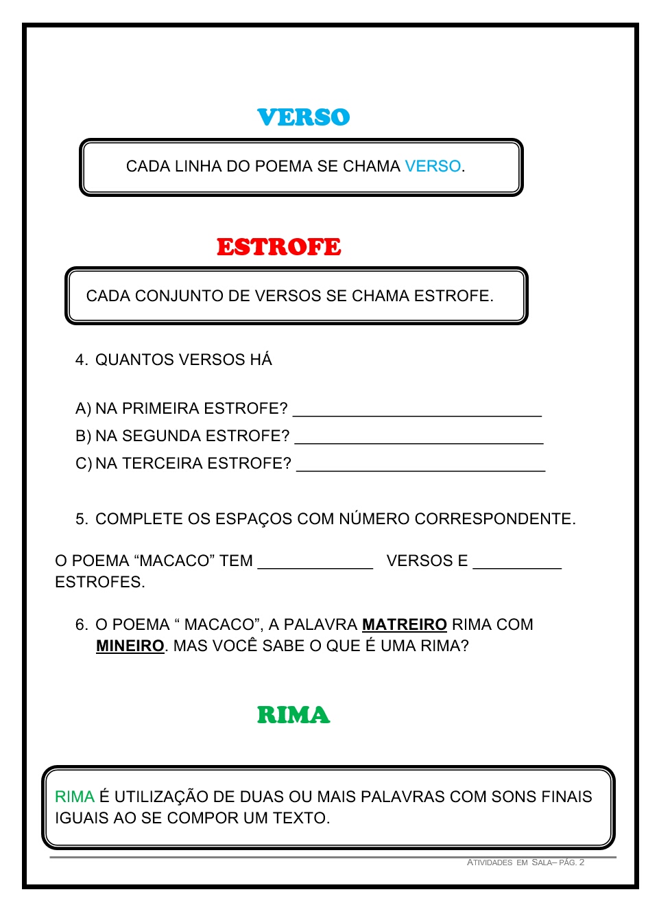 Atividades com o poema