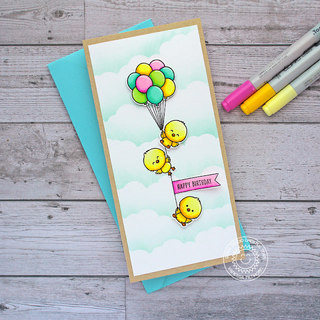 Sunny Studio Stamps: Floating By Chickie Baby Banner Basics Fluffy Clouds Border Dies Happy Birthday Card by Vanessa Menhorn Sunny Studio Stamps: Floating By Chickie Baby Banner Basics Fluffy Clouds Border Dies Happy Birthday Card by Vanessa Menhorn