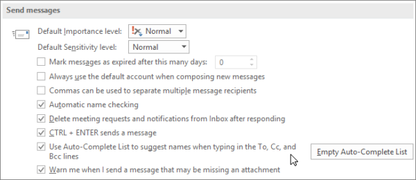 Elimine las ID de correo electrónico antiguas de la lista de autocompletar en Outlook