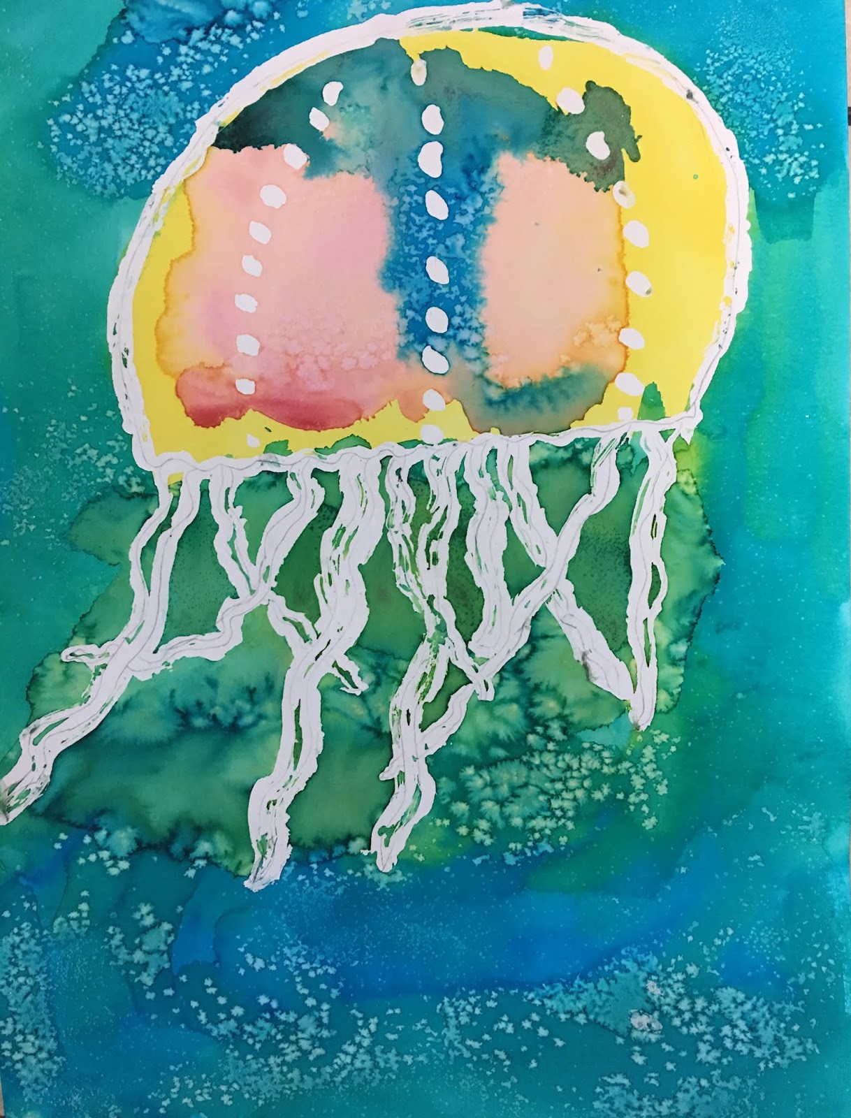 MaryMaking Jellyfish with Masking Fluid and Watercolor