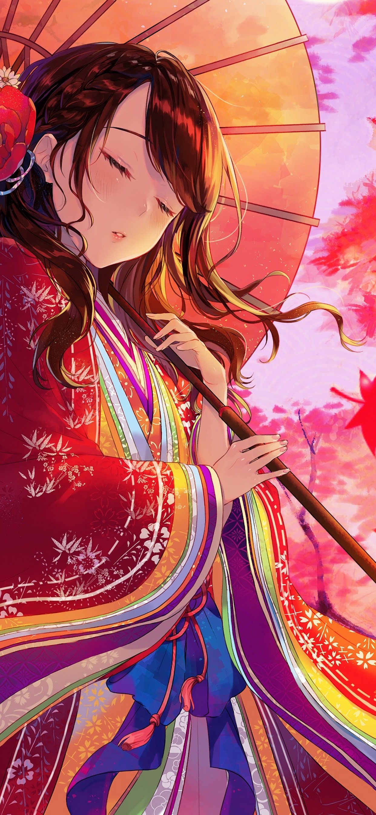 Anime Girl Kimono Maple Trees Autumn 4k Wallpaper 66