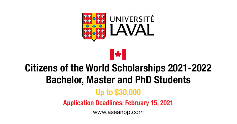Canada: University of Laval Citizens of the World Scholarship 2021/2022 for International Students Canada: University of Laval Citizens of the World Scholarship 2021/2022 for International Students