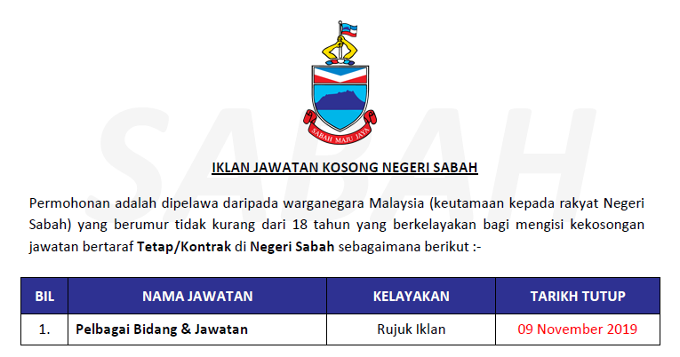 Jawatan kosong kerajaan negeri sabah