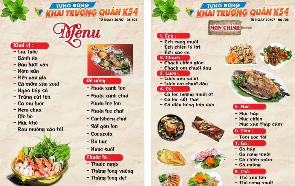 Top 10 mẫu menu nhà hàng đẹp file word mới nhất