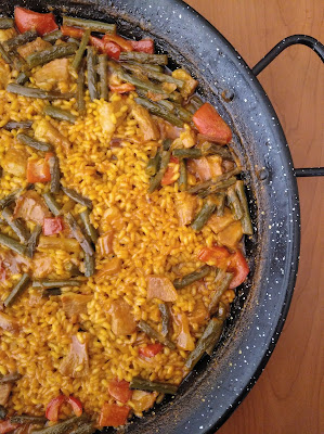 Arroz con secreto, ajetes y judias tiernas.