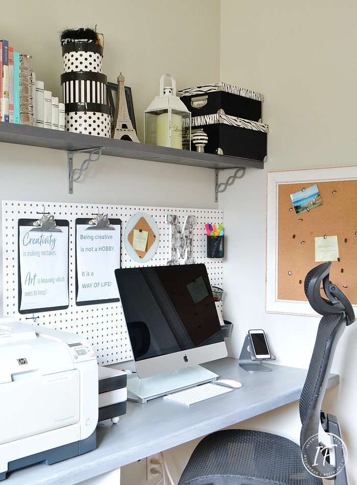 Small Home Office Wall-To-Wall Shelves and Pegboard Organization ...