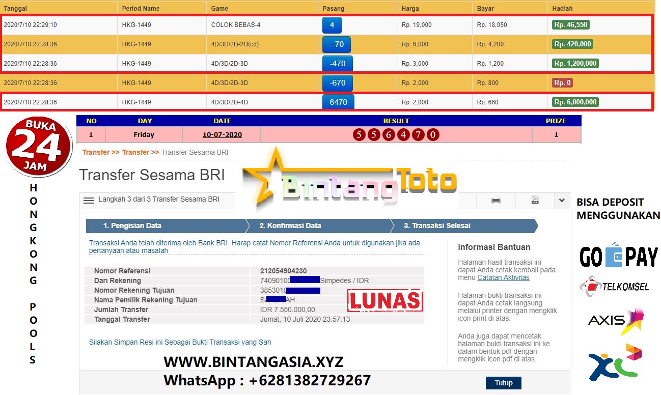 BintangToto BUKTI JP MEMBER BINTANGTOTO TANGGAL 10 JULI 2020