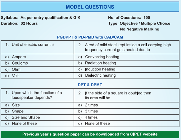 CIPET JEE Model Questions - 2