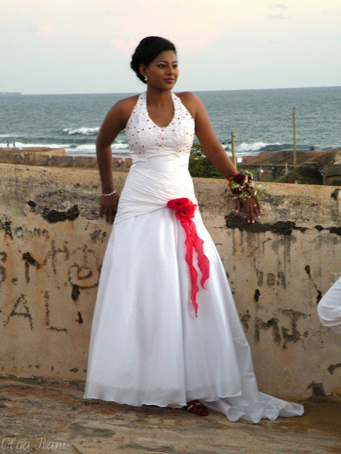 Sri Lankan bride wearing white wedding dress