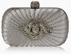 Womens Silver Diamante Hardcase Wedding Clutch Evening Bag