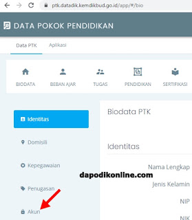 Klik akun PTK