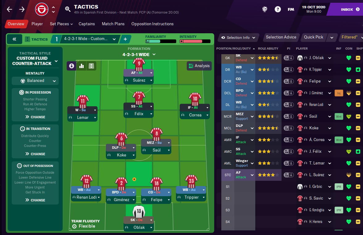 Football Manager 2021 Atletico Madrid 4-2-3-1 Tactic, Team Guide, FM21