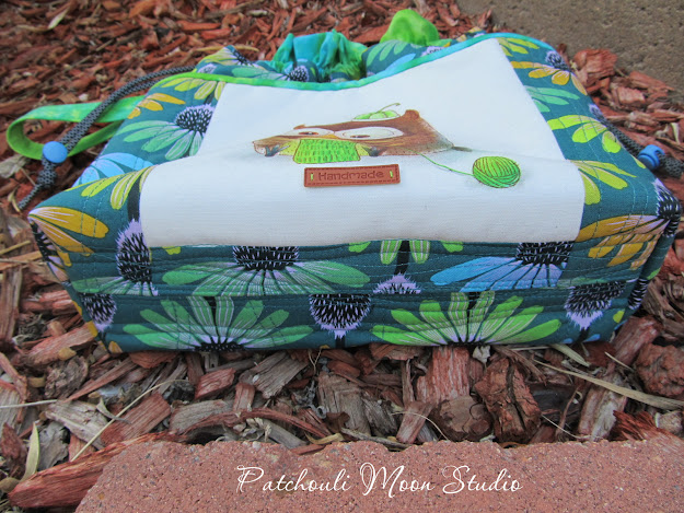 Patchouli Moon Studio~ Large Drawstring Project Knitting Bag in Echinacea Fabric