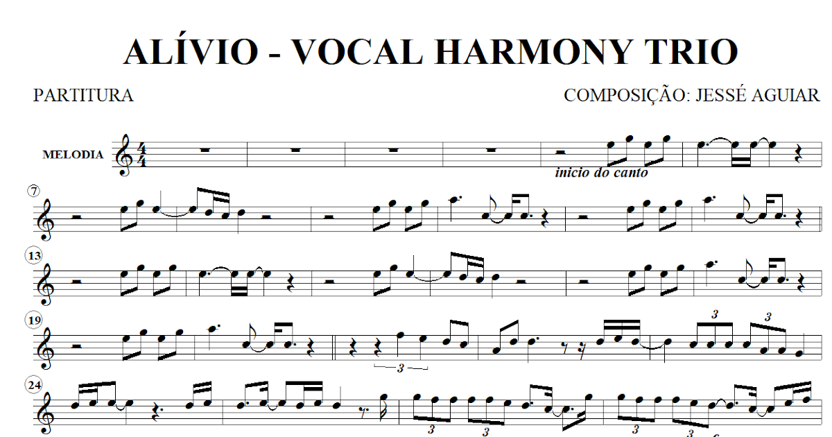 CIFRAS/ PARTITURA ALÍVIO JESSÉ AGUIAR VERSÃO VOCAL HARMONY TRIO