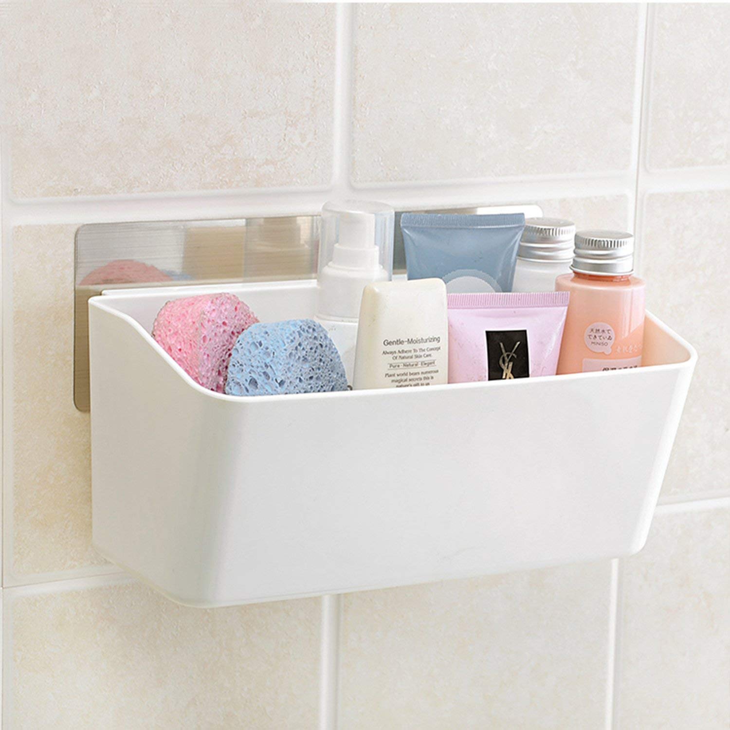 Magic Sticker Series Self Adhesive Plastic Bathroom Shelf Shower Caddy Standard Wall Mounted