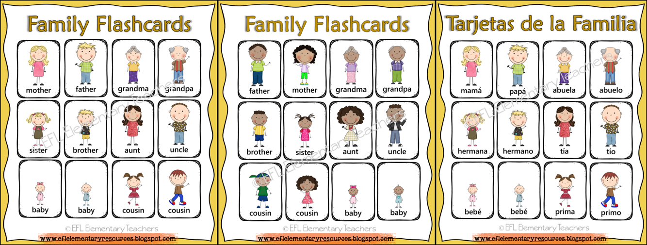 Efl Elementary Teachers Family Flashcards And Worksheets For Esl