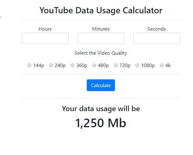 Youtube Data Usage Calculator ElaKiri