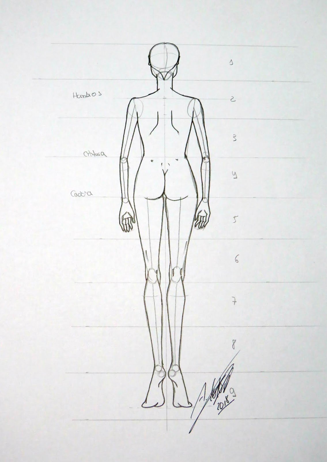 Cómo dibujar figurín de moda de espalda paso a paso. Canon proporción 8 cabezas (videotutorial Cómo dibujar figurín de moda de espalda paso a paso. Canon proporción 8 cabezas (videotutorial
