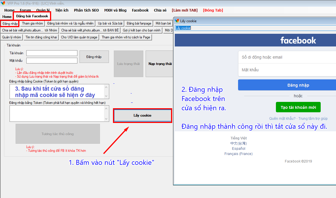 Hướng dẫn lấy cookie facebook đăng nhập VFP Pro