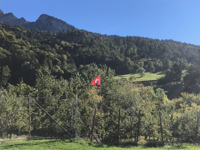 アルプスの少女ハイジの家をたずねる道すがらに見たスイス国旗