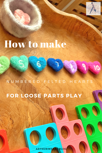 how to make rainbow numbered felted hearts for loose parts play