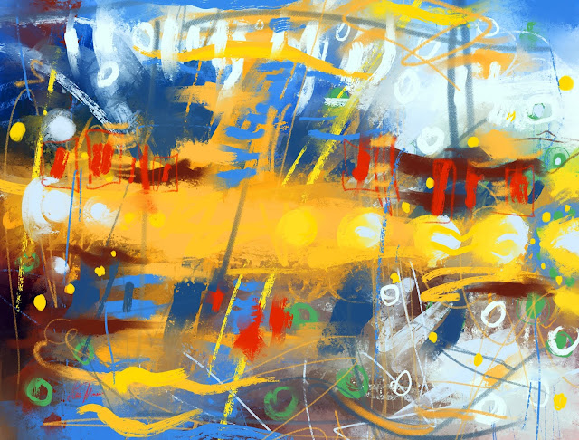 Adventure of golden submarine digital abstract painting by Mikko Tyllinen