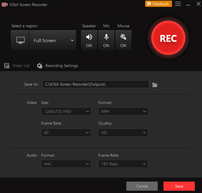 IObit Screen Recorder use, Interface and Features