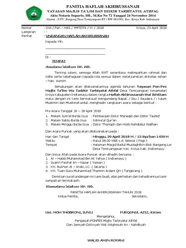 5 Contoh Undangan Akhirussanah Yang Baik Dan Benar Woroanyar