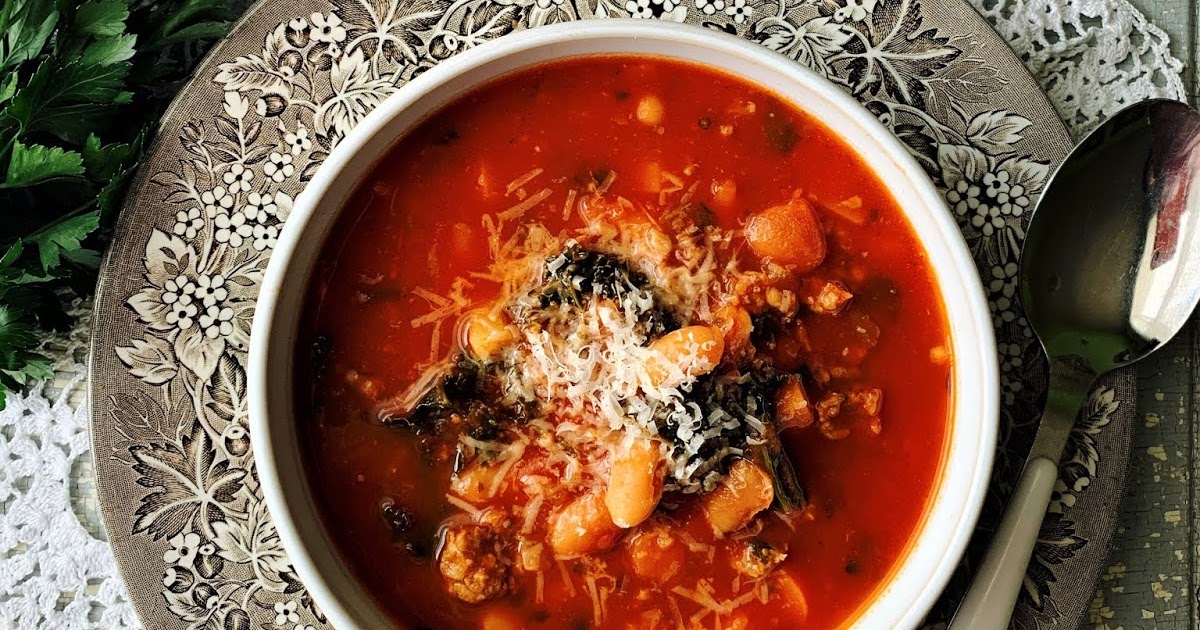 sweetsugarbean Tomato and White Bean Soup with Sausage and Kale