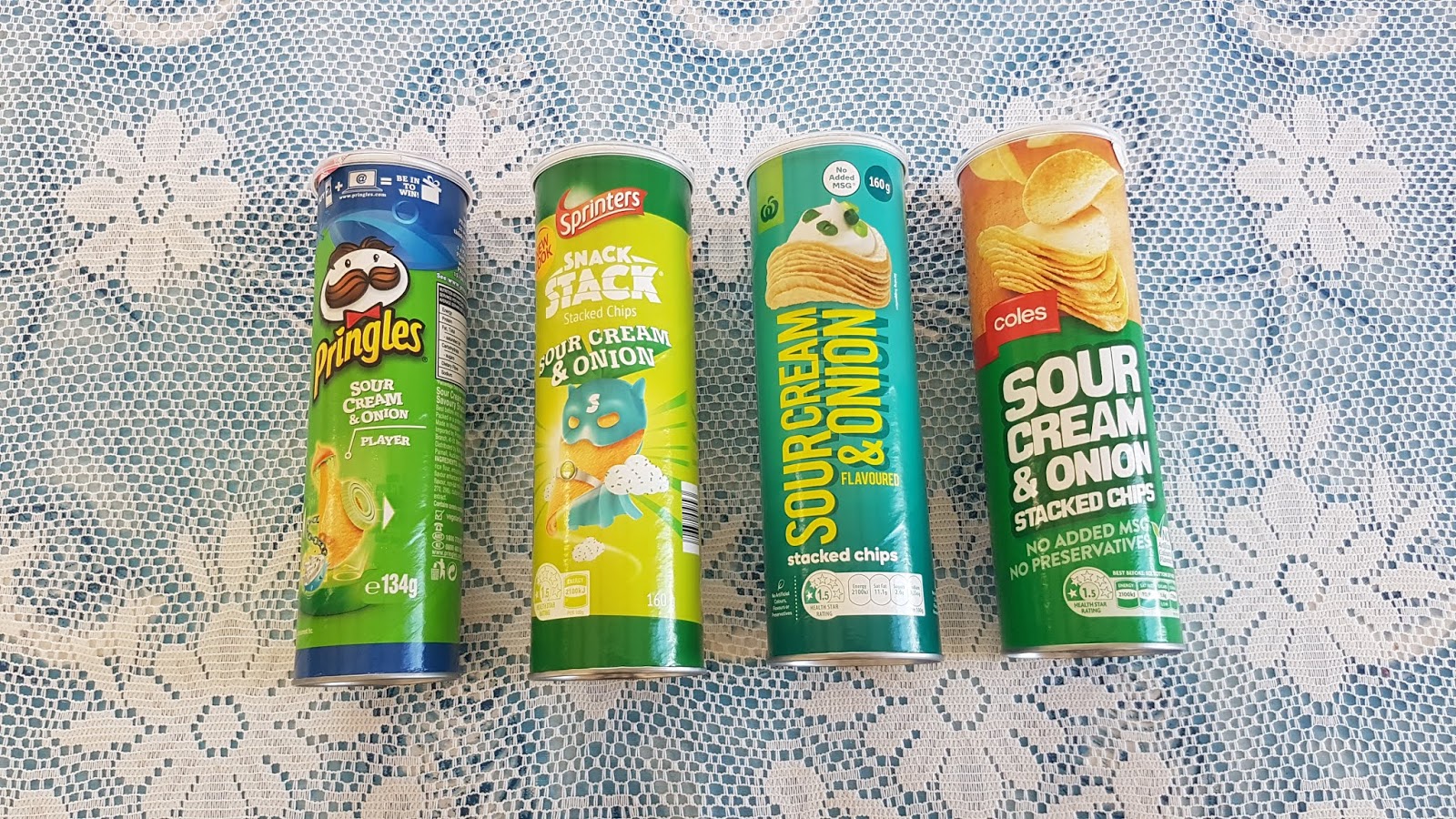 JustLocal (Just Local) Sour Cream & Onion Stacked Chips Pringles vs