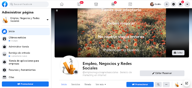 administración de la página de facebook