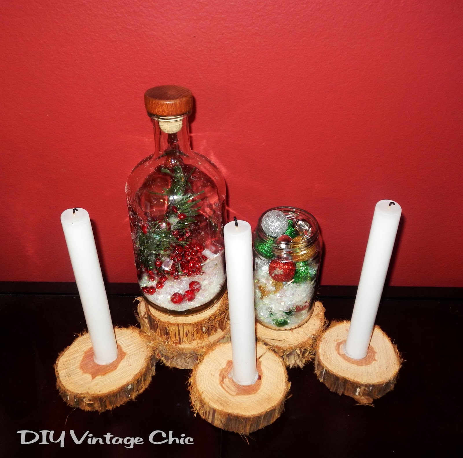 Christmas Log Candle Holder and Upcycled Jars