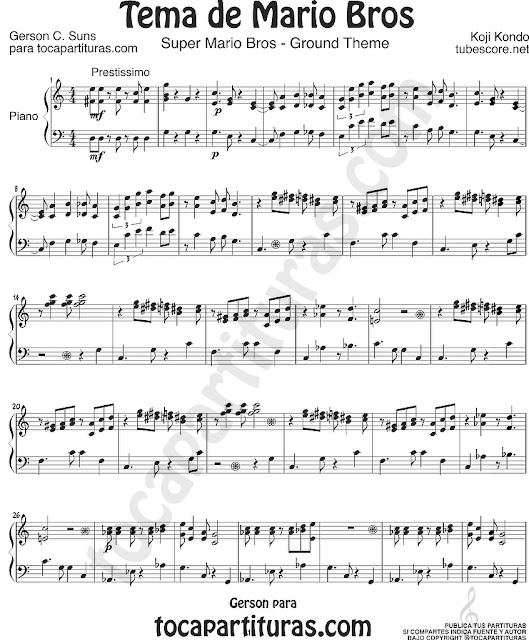 Partitura de Piano de Super Mario Bros para tocar con tu piano por el colaborador Gerson Piano Sheet Music